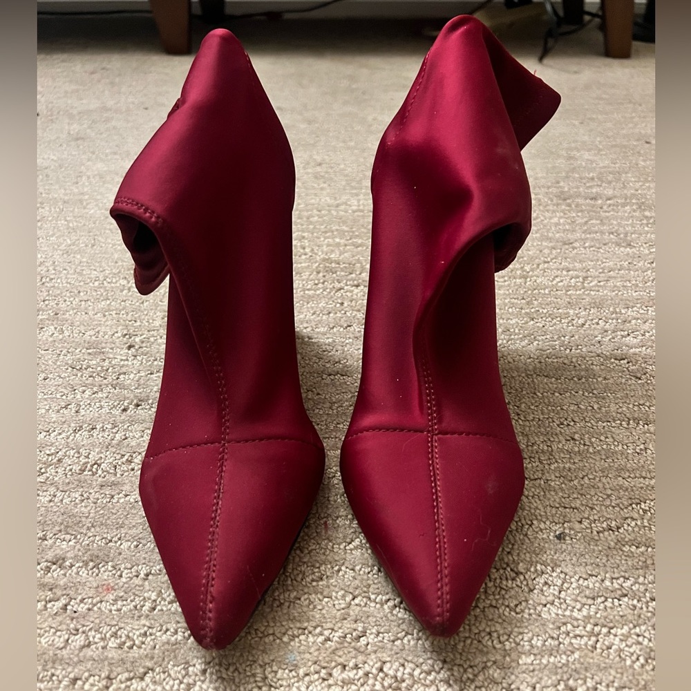 Deep red PLT booties- thick heel! Size 9US